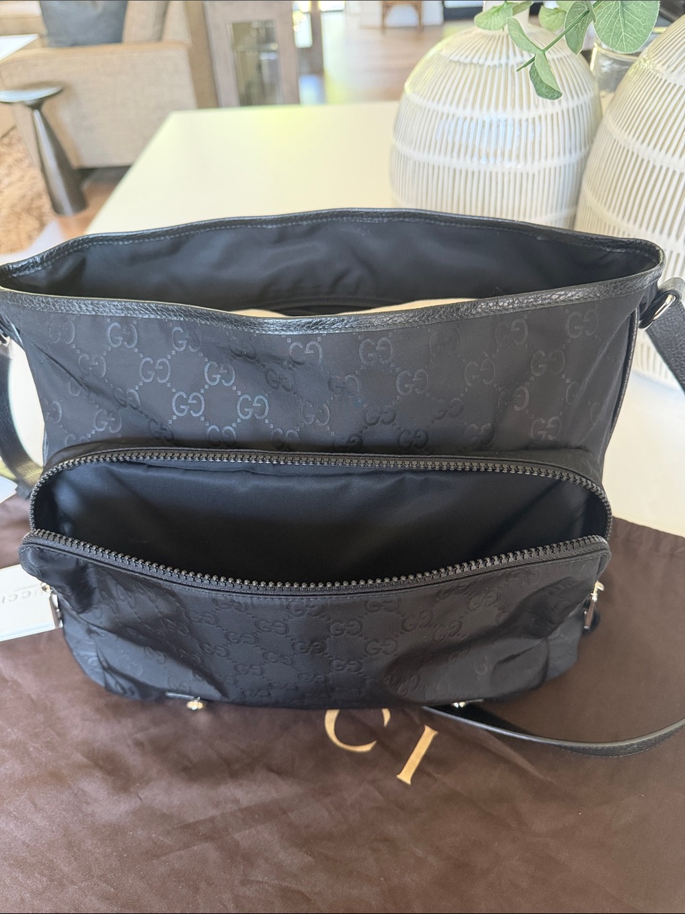 Gucci Black GG Nylon Messenger Bag with Leather Trim - Picture 8 of 13
